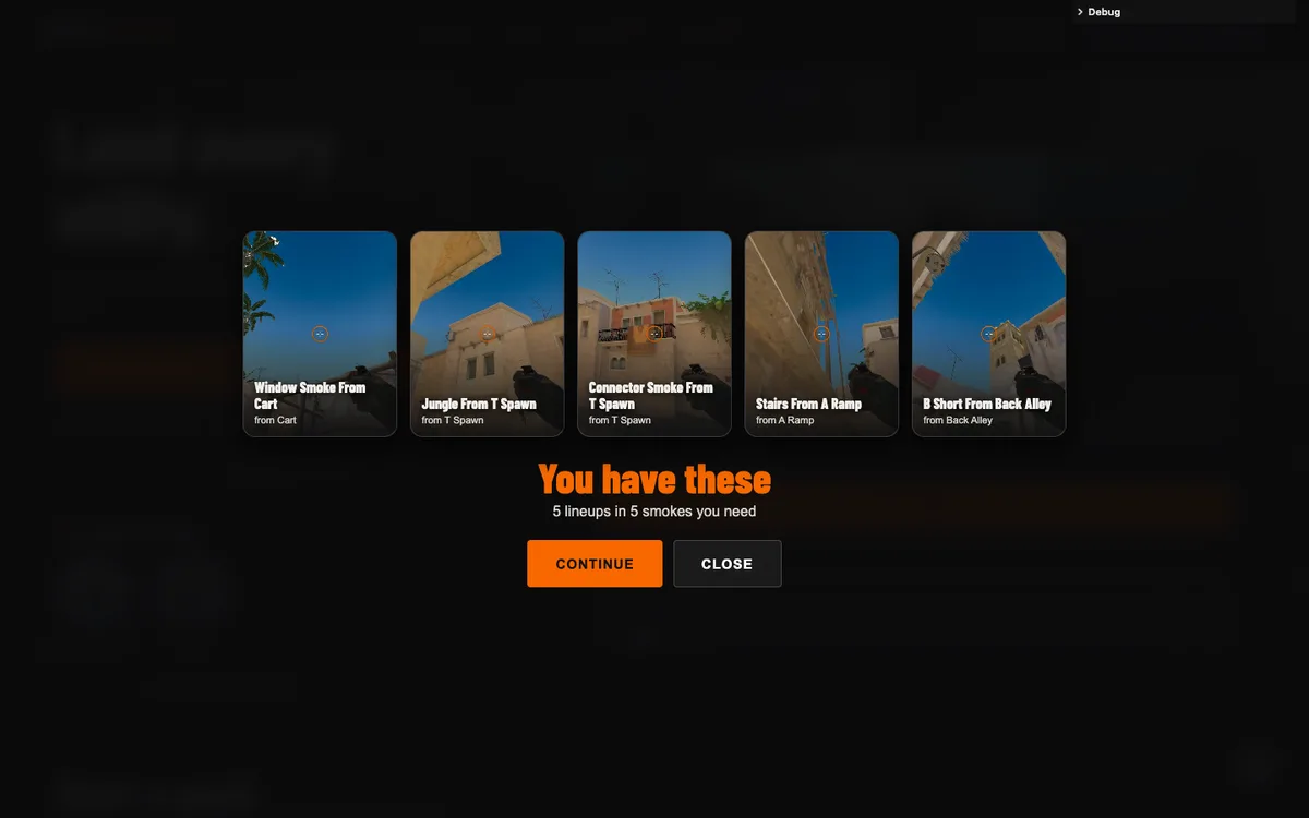 A pack opened: the five lineups inside it dealt out, and a START button that takes you onto the map.