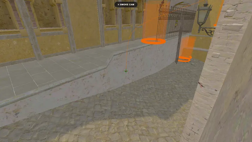 The whole screen following the smoke to where it lands