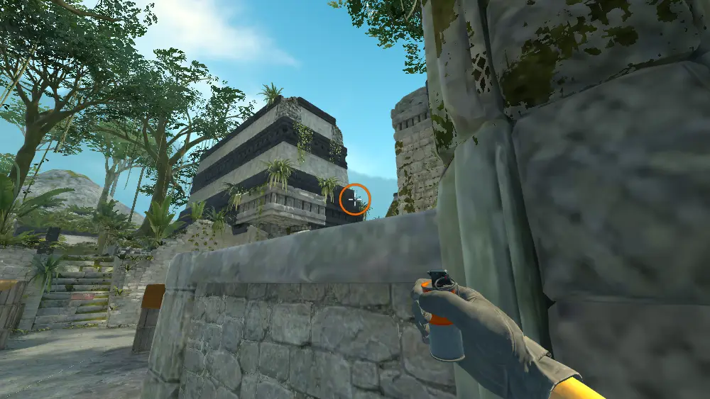 Standing on the A Main spot on Ancient, the aim mark on the point this molotov is thrown at.