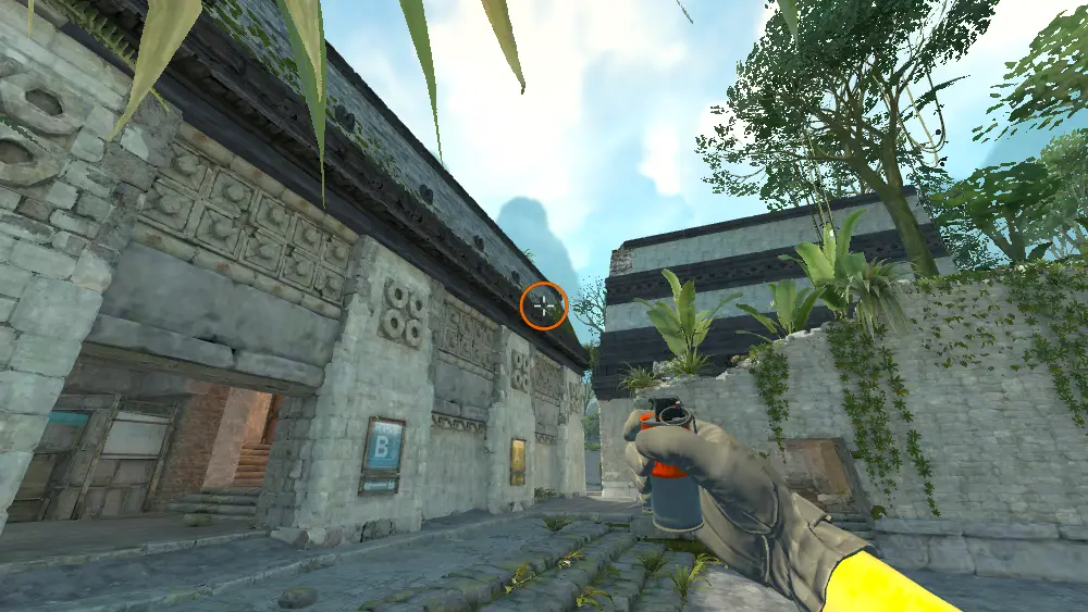 Standing on the CT spot on Ancient, the aim mark on the point this smoke is thrown at.