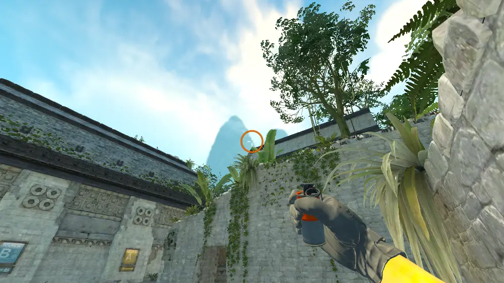 Standing on the CT Spawn spot on Ancient, the aim mark on the point this smoke is thrown at.