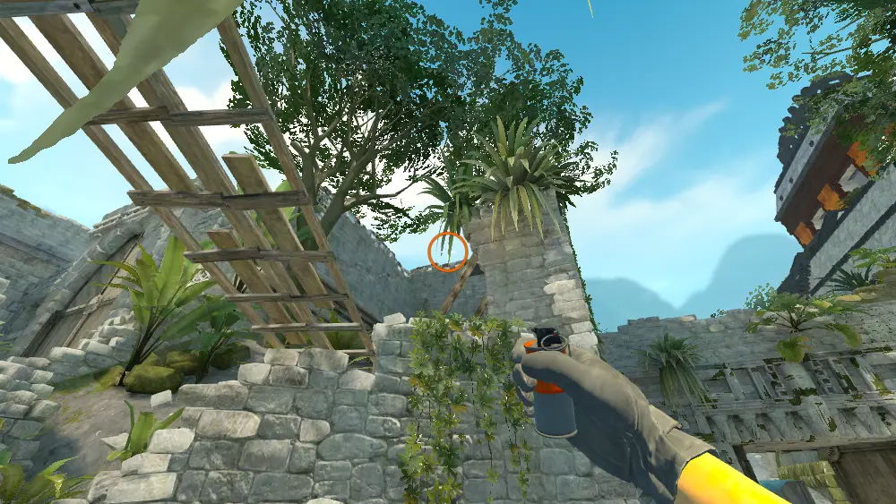 Standing on the Ruins spot on Ancient, the aim mark on the point this smoke is thrown at.