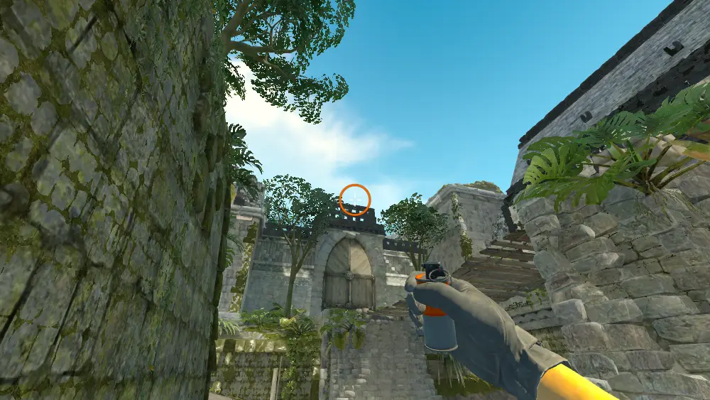 Standing on the T Spawn spot on Ancient, the aim mark on the point this smoke is thrown at.