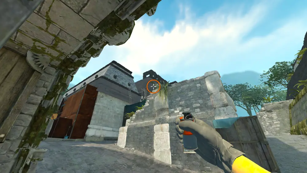 Standing on the Doors spot on Ancient, the aim mark on the point this molotov is thrown at.