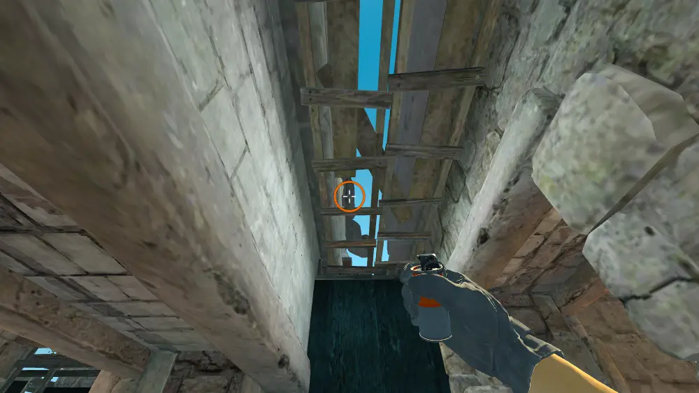 Standing on the House spot on Ancient, the aim mark on the point this molotov is thrown at.