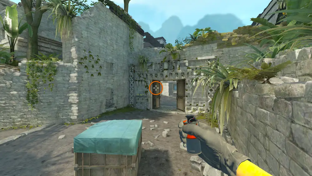 Standing on the Ruins spot on Ancient, the aim mark on the point this molotov is thrown at.
