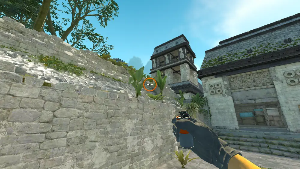 Standing on the CT Spawn spot on Ancient, the aim mark on the point this smoke is thrown at.