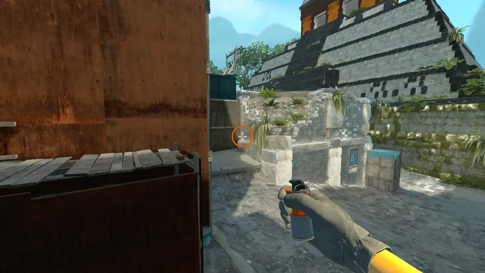 Standing on the Lane spot on Ancient, the aim mark on the point this molotov is thrown at.