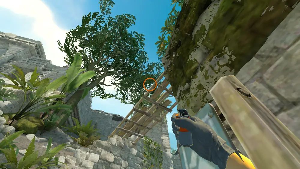 Standing on the Ruins spot on Ancient, the aim mark on the point this smoke is thrown at.