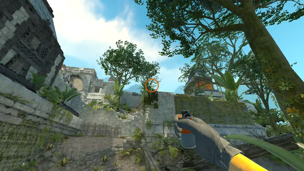 Standing on the Ruins spot on Ancient, the aim mark on the point this smoke is thrown at.