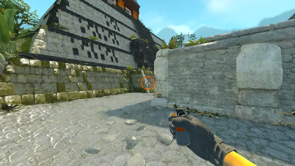 Standing on the Back Alley spot on Ancient, the aim mark on the point this smoke is thrown at.