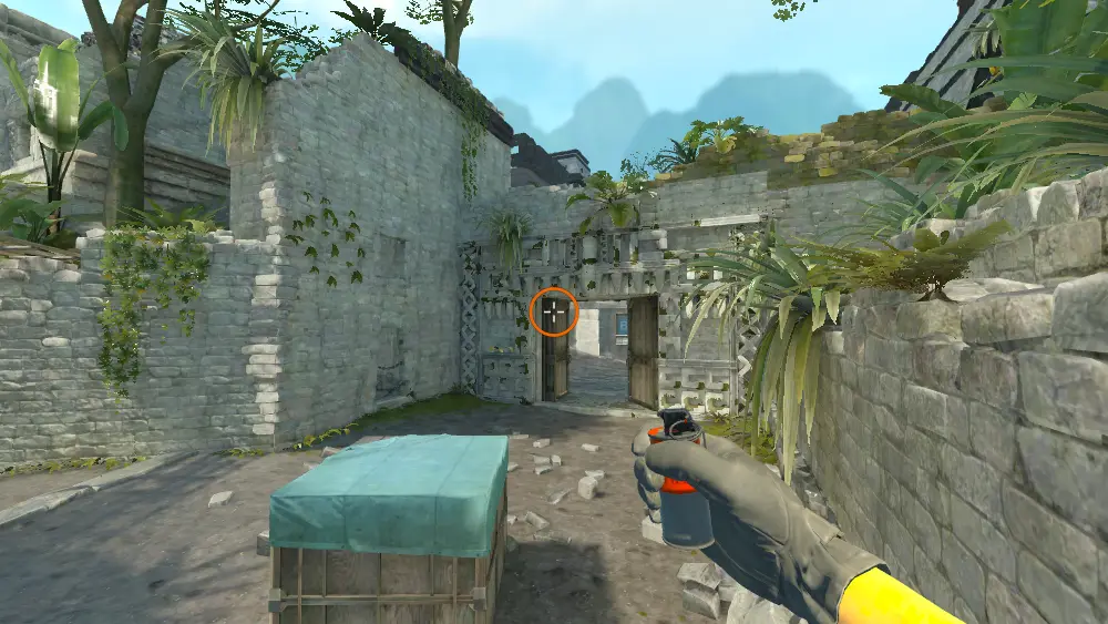 Standing on the Ruins spot on Ancient, the aim mark on the point this flash is thrown at.