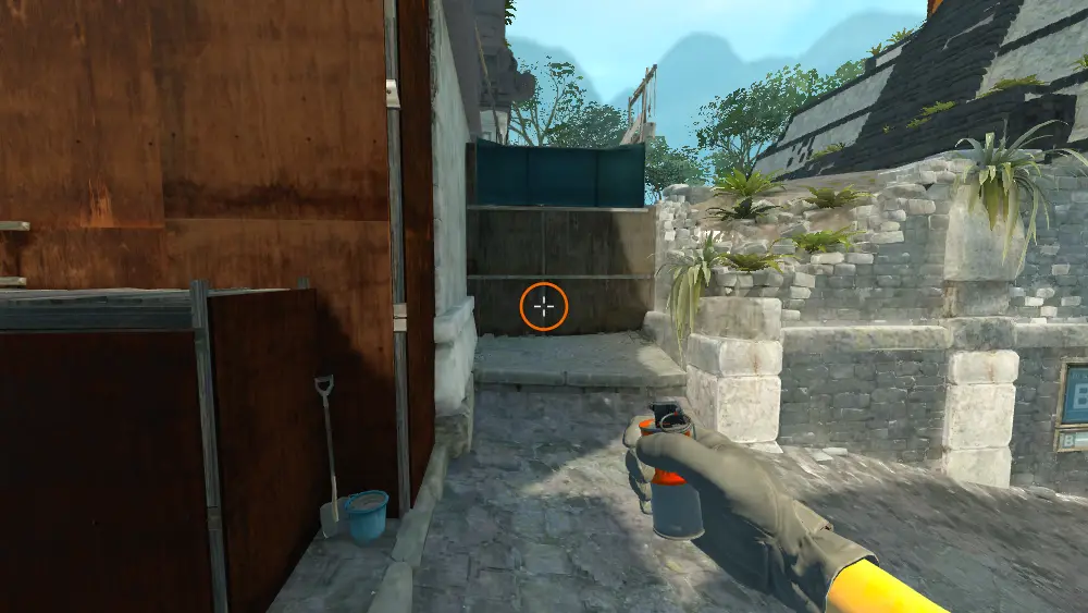 Standing on the Ancient spot on Ancient, the aim mark on the point this molotov is thrown at.