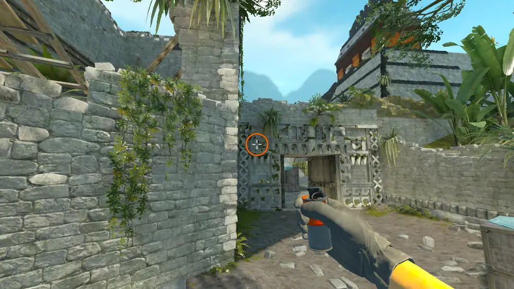 Standing on the Ruins spot on Ancient, the aim mark on the point this smoke is thrown at.
