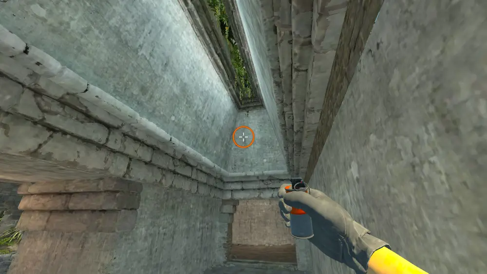 Standing on the A Long spot on Ancient, the aim mark on the point this molotov is thrown at.