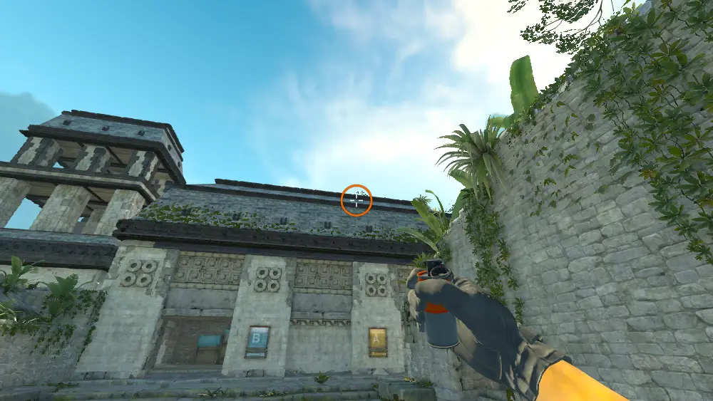 Standing on the CT Spawn spot on Ancient, the aim mark on the point this smoke is thrown at.