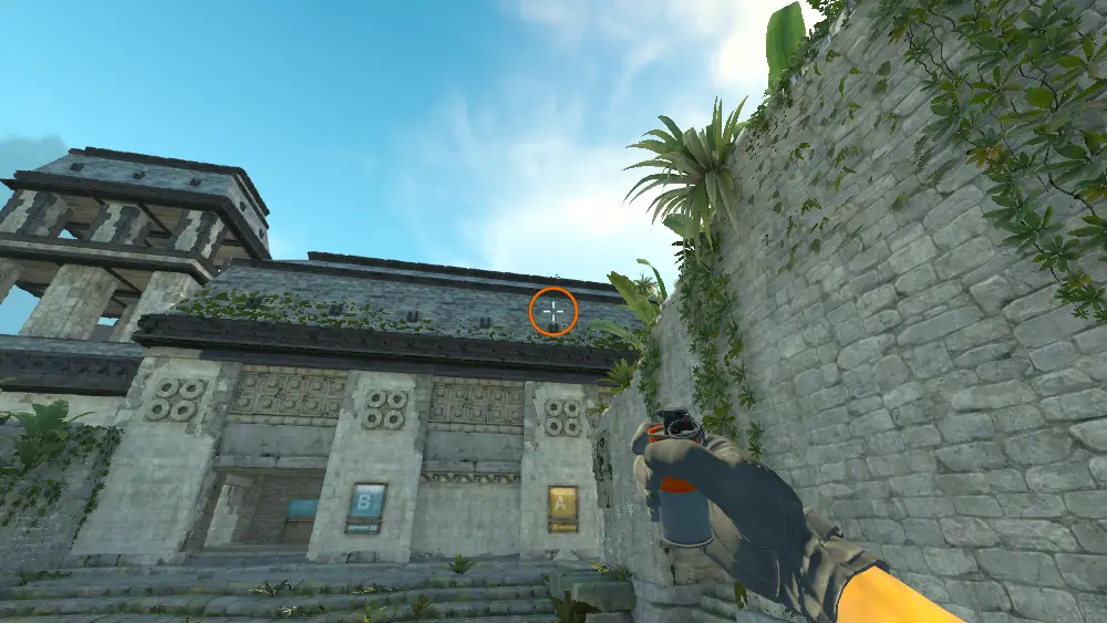 Standing on the CT Spawn 5 spot on Ancient, the aim mark on the point this smoke is thrown at.