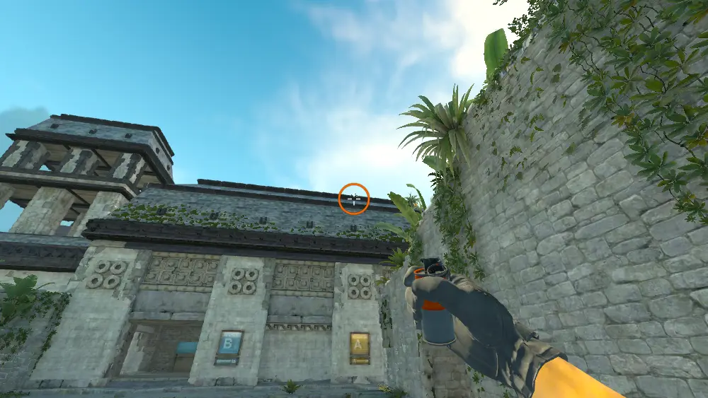 Standing on the CT Spawn spot on Ancient, the aim mark on the point this smoke is thrown at.