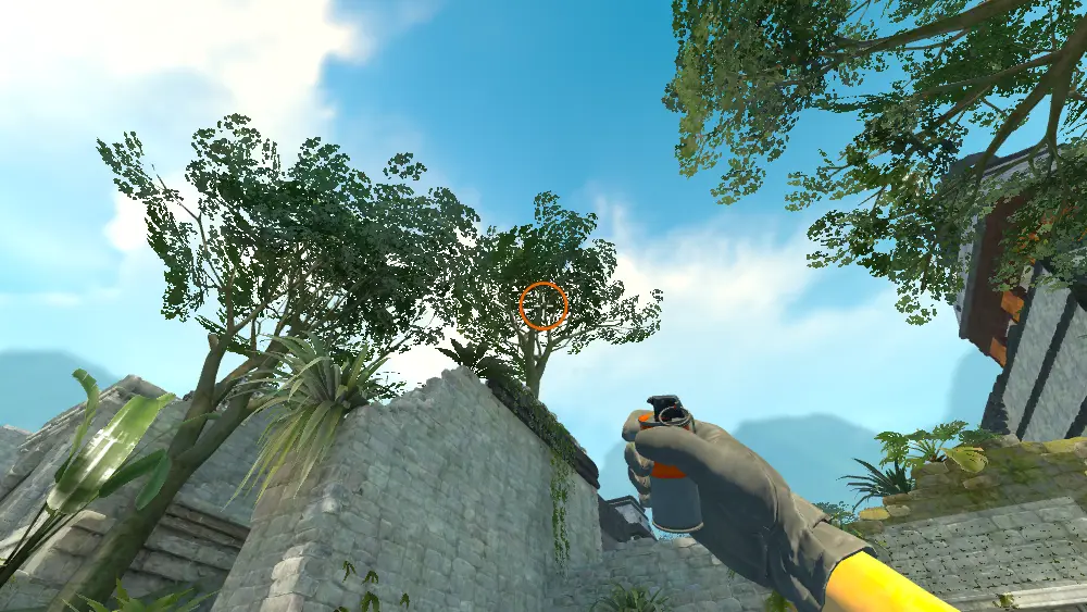 Standing on the Ruins spot on Ancient, the aim mark on the point this smoke is thrown at.