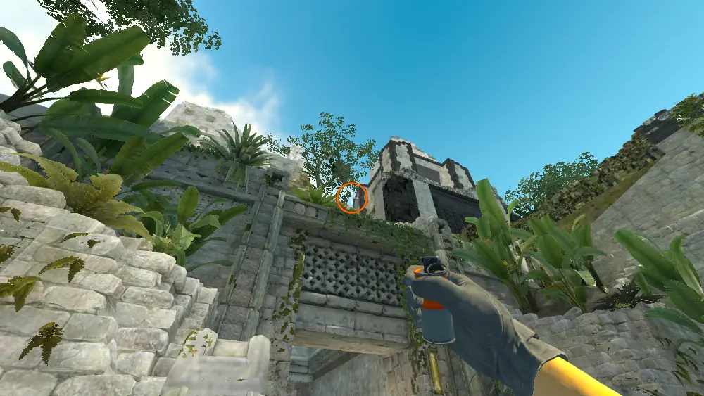 Standing on the Outside spot on Ancient, the aim mark on the point this smoke is thrown at.