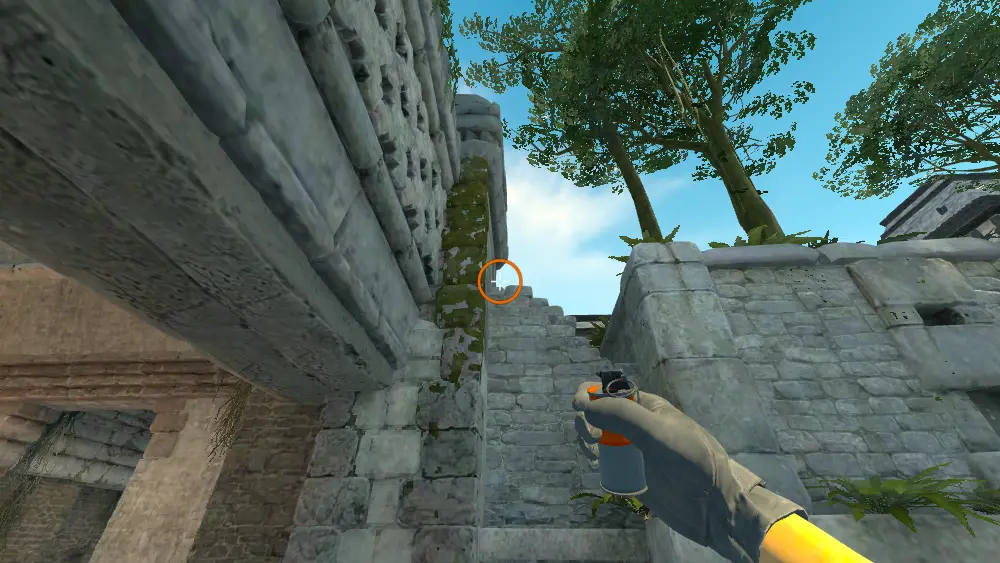 Standing on the Tunnels spot on Ancient, the aim mark on the point this smoke is thrown at.