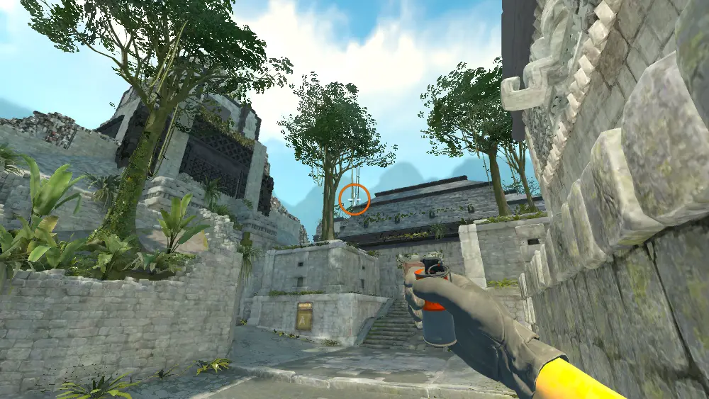 Standing on the Xbox spot on Ancient, the aim mark on the point this smoke is thrown at.