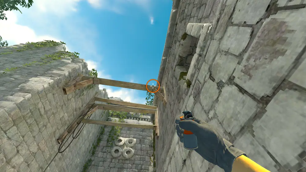 Standing on the T Mid spot on Ancient, the aim mark on the point this smoke is thrown at.