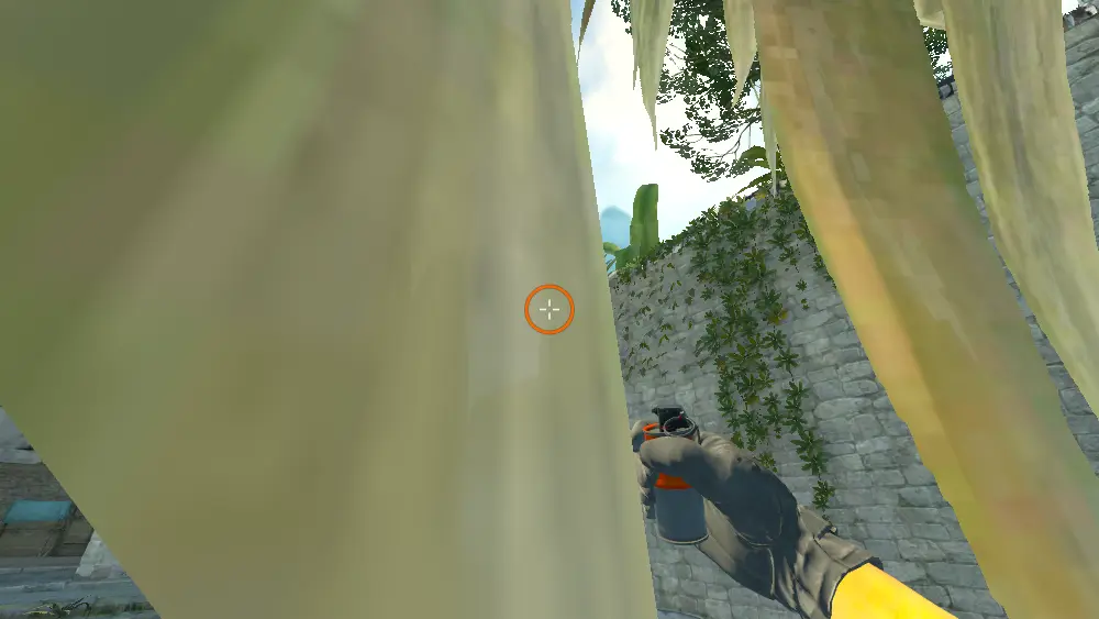 Standing on the CT Spawn spot on Ancient, the aim mark on the point this smoke is thrown at.