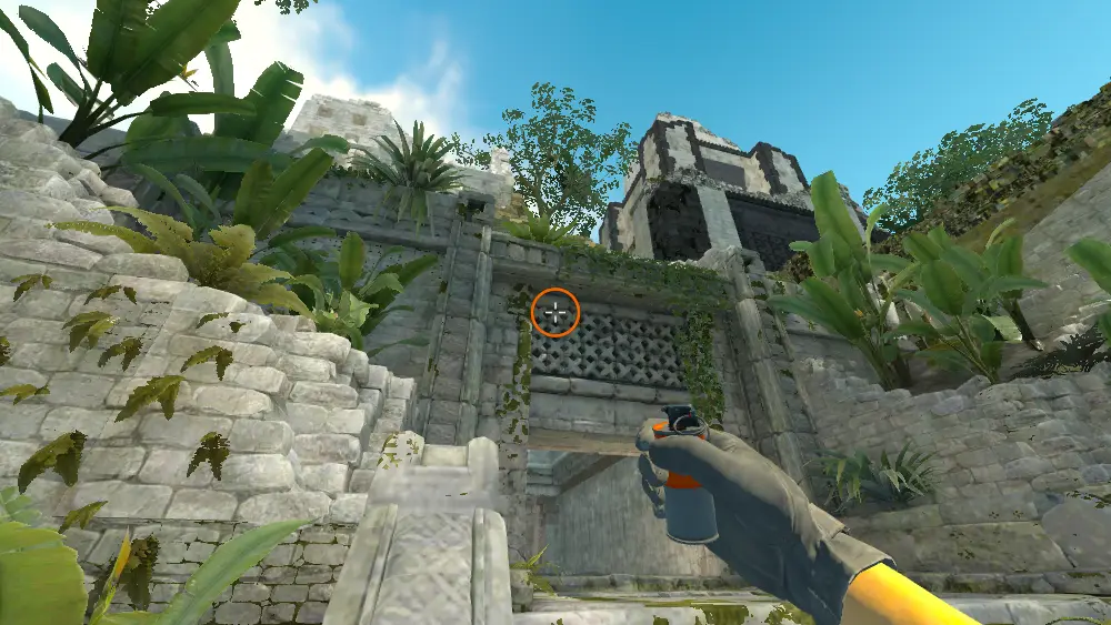 Standing on the Outside spot on Ancient, the aim mark on the point this smoke is thrown at.