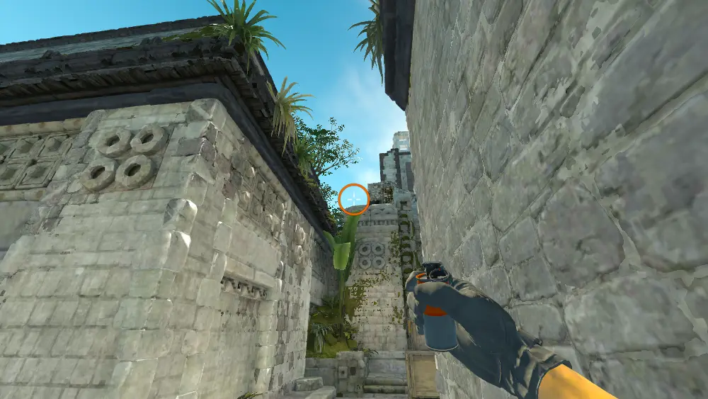 Standing on the A Site spot on Ancient, the aim mark on the point this smoke is thrown at.