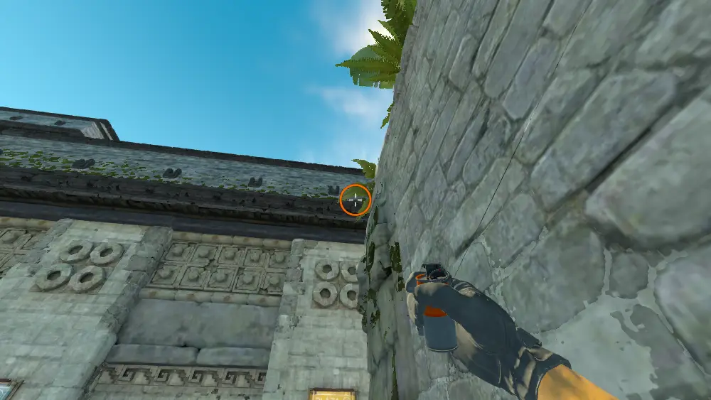 Standing on the CT Spawn spot on Ancient, the aim mark on the point this smoke is thrown at.