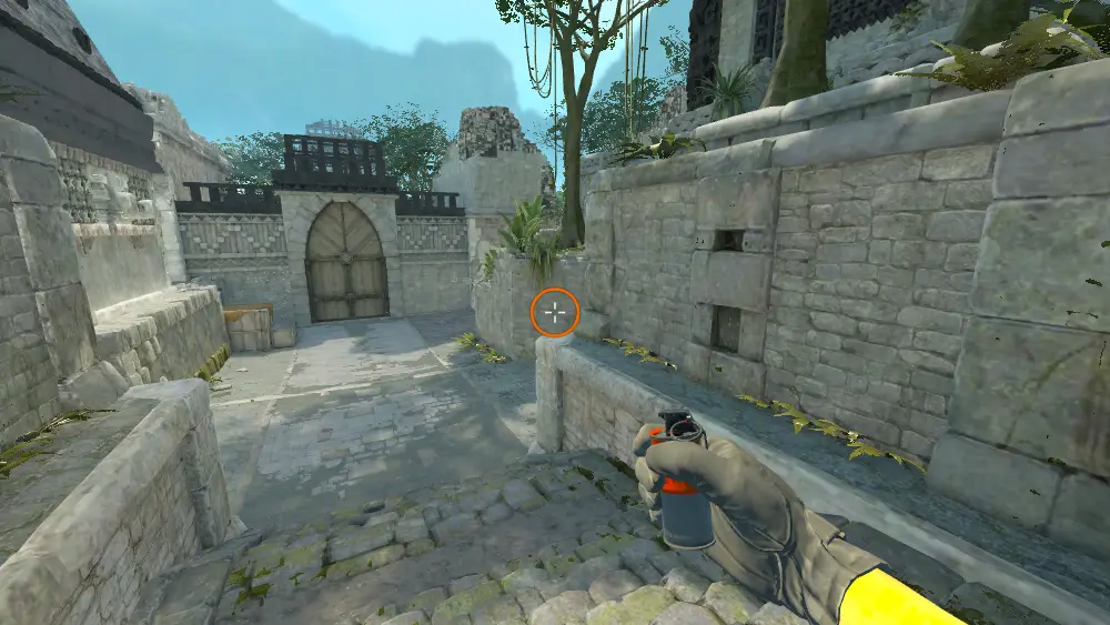 Standing on the Top Mid spot on Ancient, the aim mark on the point this molotov is thrown at.