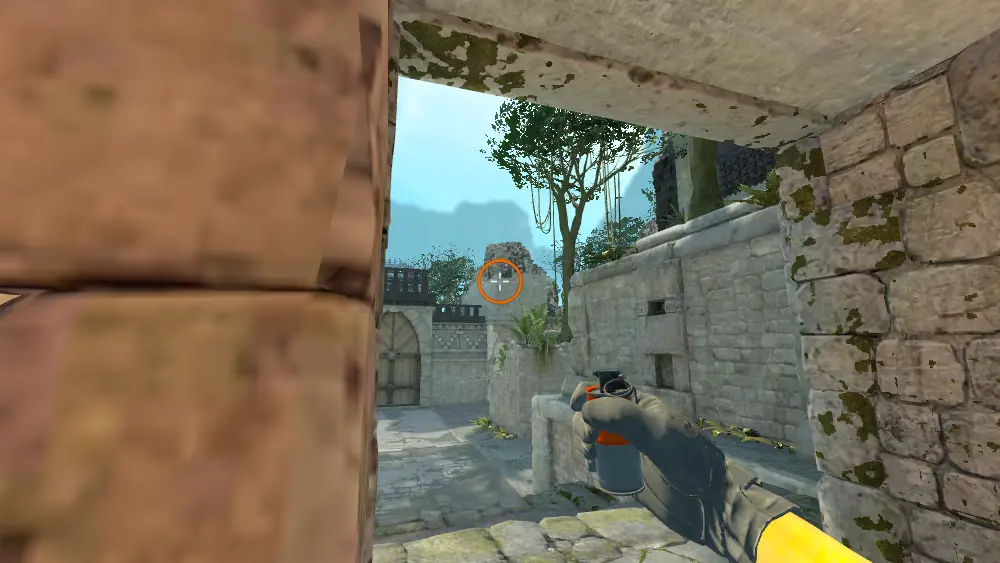 Standing on the Top Mid spot on Ancient, the aim mark on the point this smoke is thrown at.