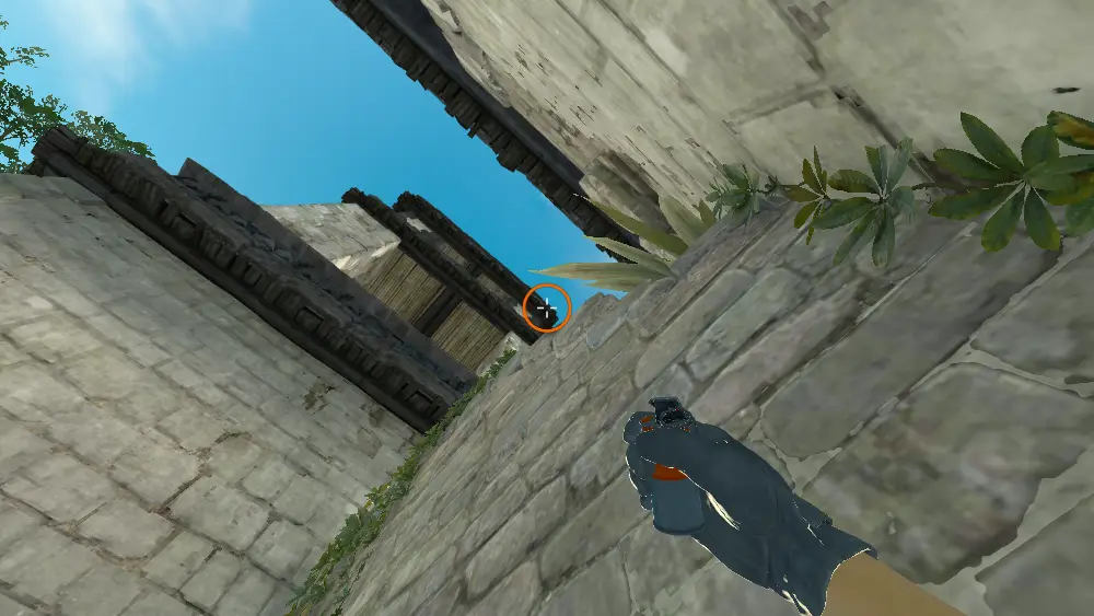 Standing on the Alley spot on Ancient, the aim mark on the point this smoke is thrown at.