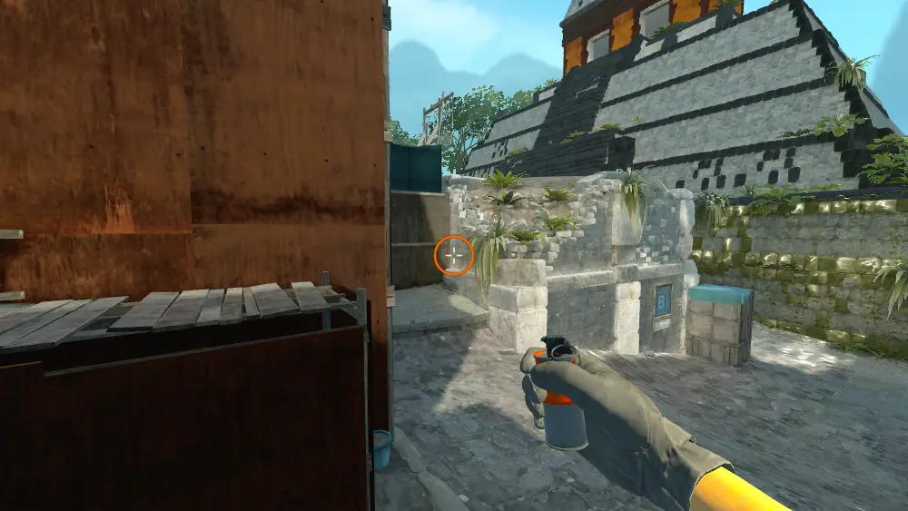 Standing on the Catwalk spot on Ancient, the aim mark on the point this molotov is thrown at.