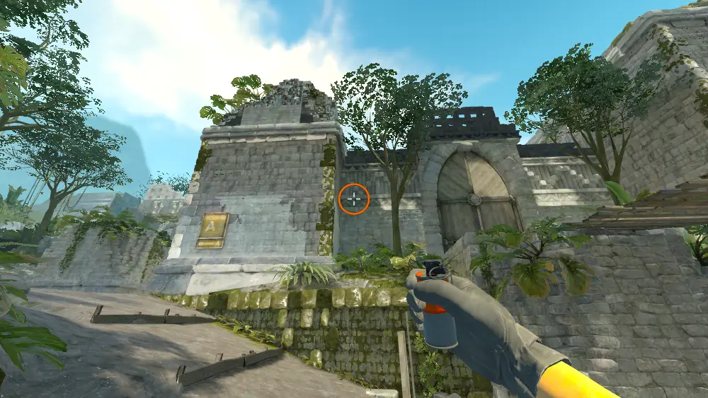 Standing on the T Spawn spot on Ancient, the aim mark on the point this flash is thrown at.