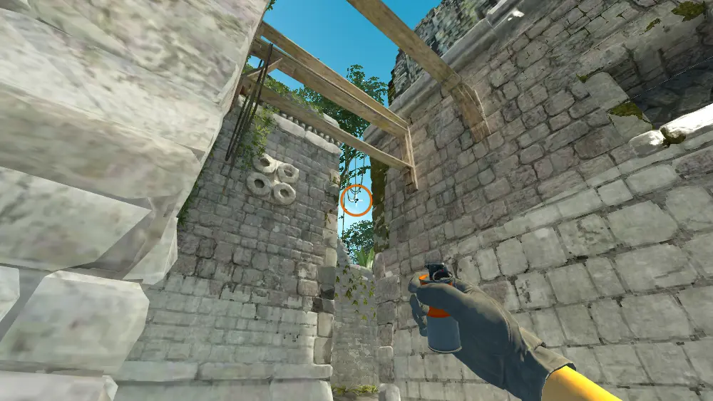 Standing on the T Mid spot on Ancient, the aim mark on the point this flash is thrown at.