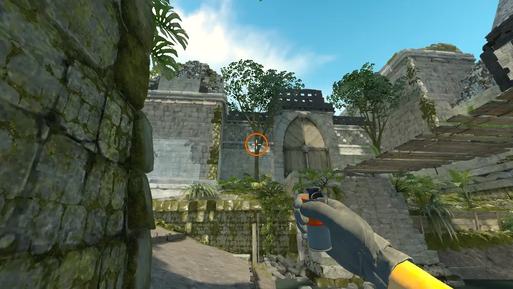 Standing on the T Spawn spot on Ancient, the aim mark on the point this flash is thrown at.