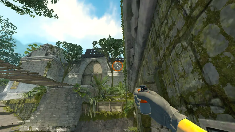 Standing on the T Spawn spot on Ancient, the aim mark on the point this flash is thrown at.