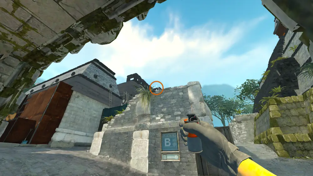 Standing on the B Doors spot on Ancient, the aim mark on the point this molotov is thrown at.
