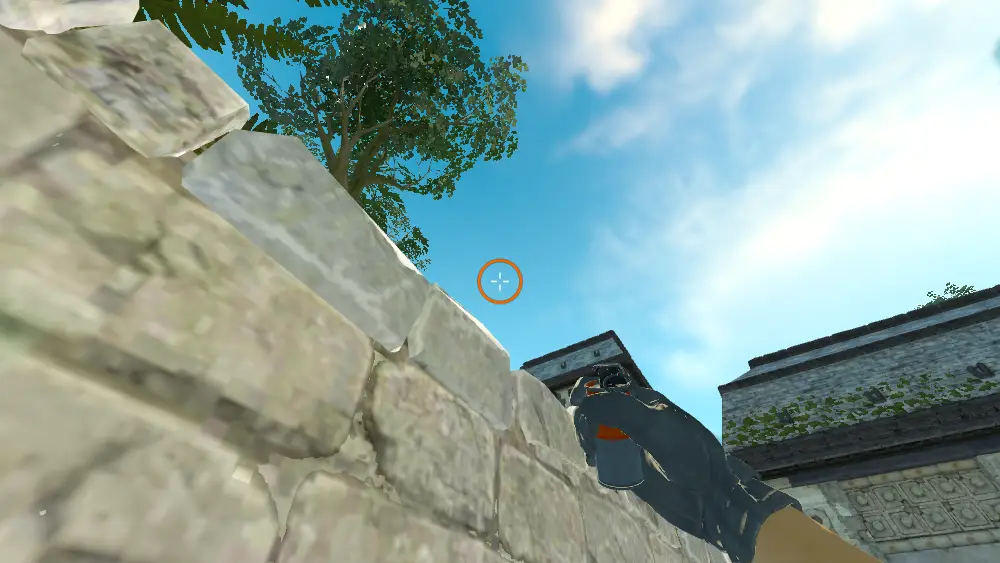Standing on the CT Spawn spot on Ancient, the aim mark on the point this smoke is thrown at.