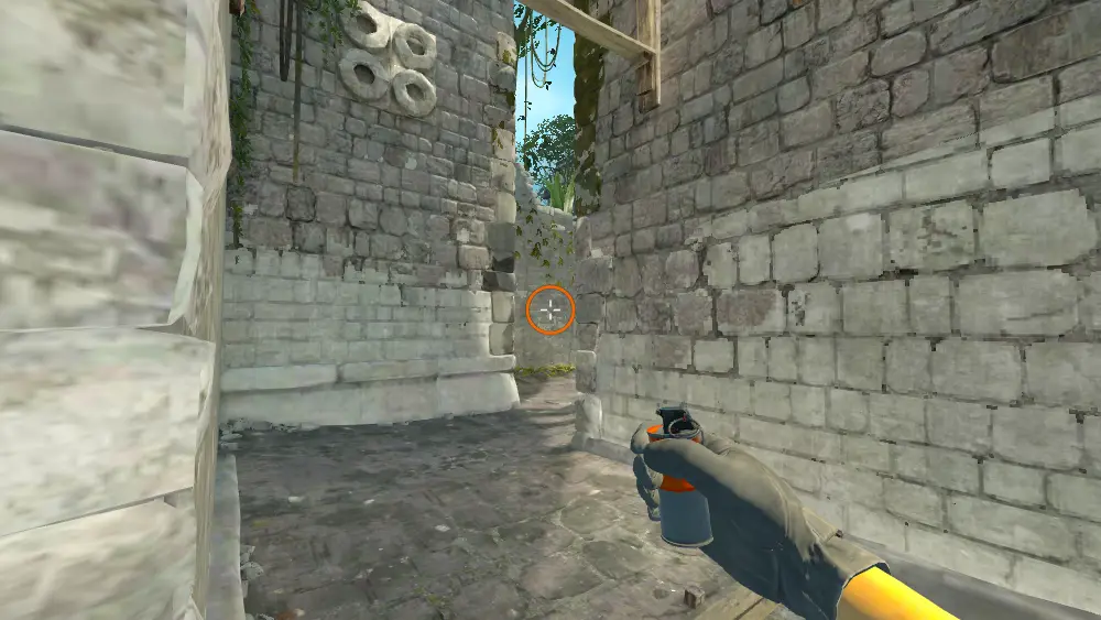 Standing on the Elbow spot on Ancient, the aim mark on the point this smoke is thrown at.