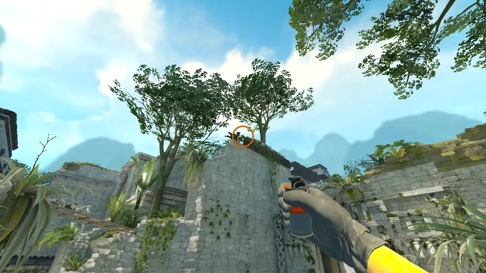 Standing on the Ruins spot on Ancient, the aim mark on the point this smoke is thrown at.