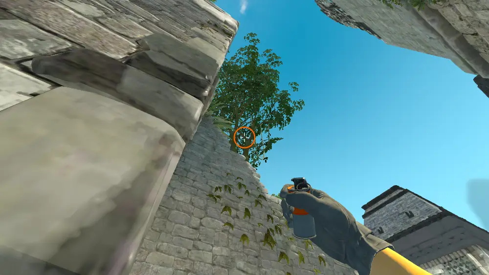 Standing on the Elbow spot on Ancient, the aim mark on the point this smoke is thrown at.
