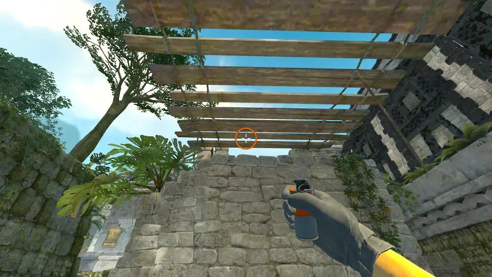 Standing on the T Spawn spot on Ancient, the aim mark on the point this smoke is thrown at.