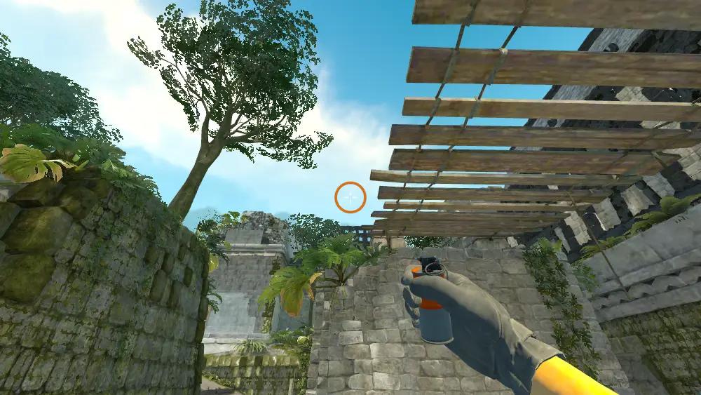 Standing on the T Spawn spot on Ancient, the aim mark on the point this smoke is thrown at.