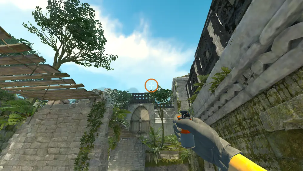Standing on the T Spawn spot on Ancient, the aim mark on the point this smoke is thrown at.
