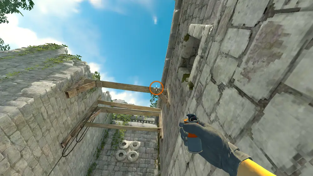 Standing on the Split spot on Ancient, the aim mark on the point this smoke is thrown at.