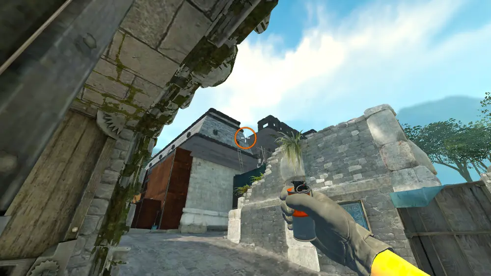 Standing on the B Door spot on Ancient, the aim mark on the point this molotov is thrown at.