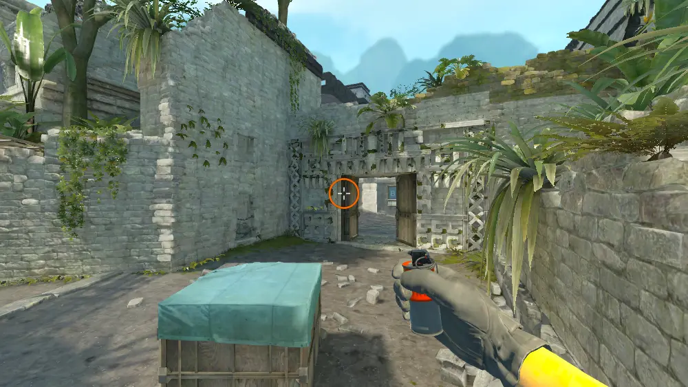 Standing on the Ruins spot on Ancient, the aim mark on the point this molotov is thrown at.